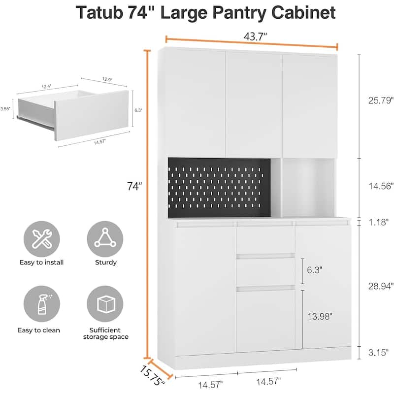 74” Kitchen Pantry Storage Cabinet with Charging Station