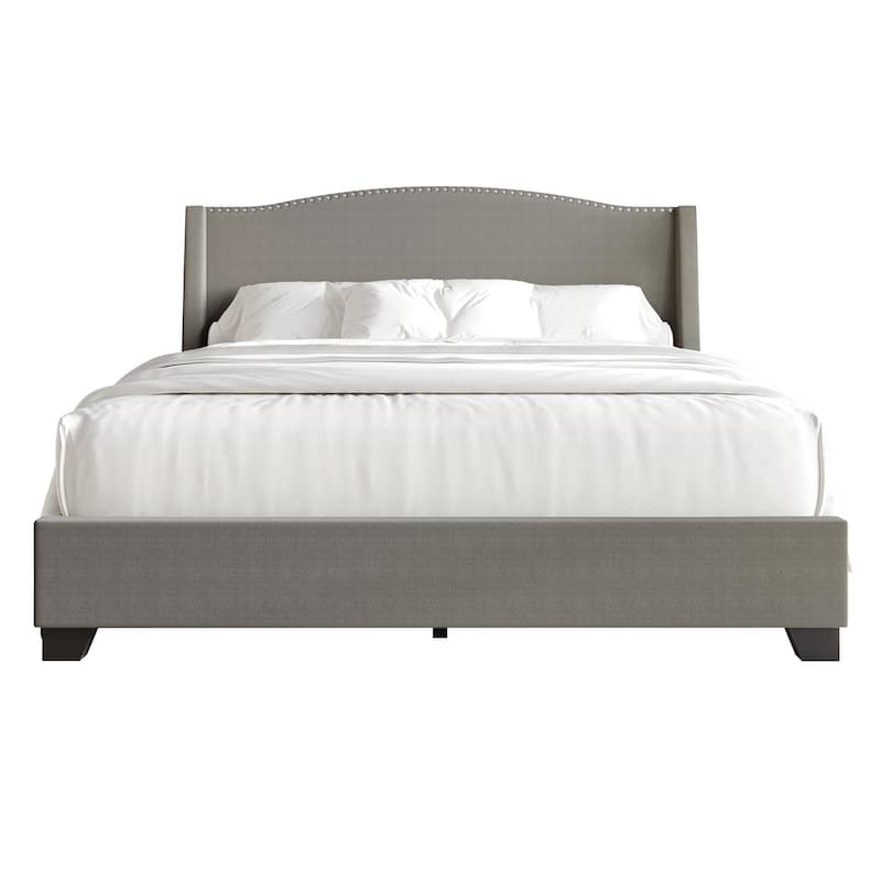 CraftPorch Elegant Chrome Nailhead Wingback Upholstered Bed with Drawers - Light Grey - Queen