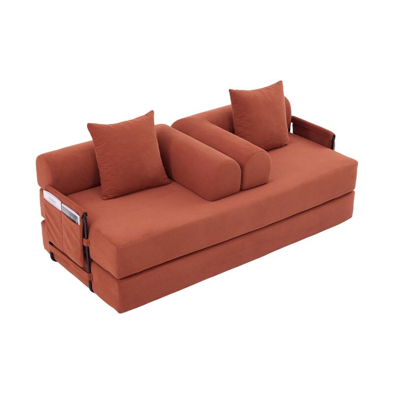 Homylin Convertible Foldable Sofa Bed with Metal Frame, Corduroy 2-Seat