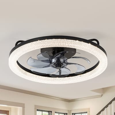 20 in. Black Integrated LED Color Changing Flush Mount With Frosted Acrylic Shade
