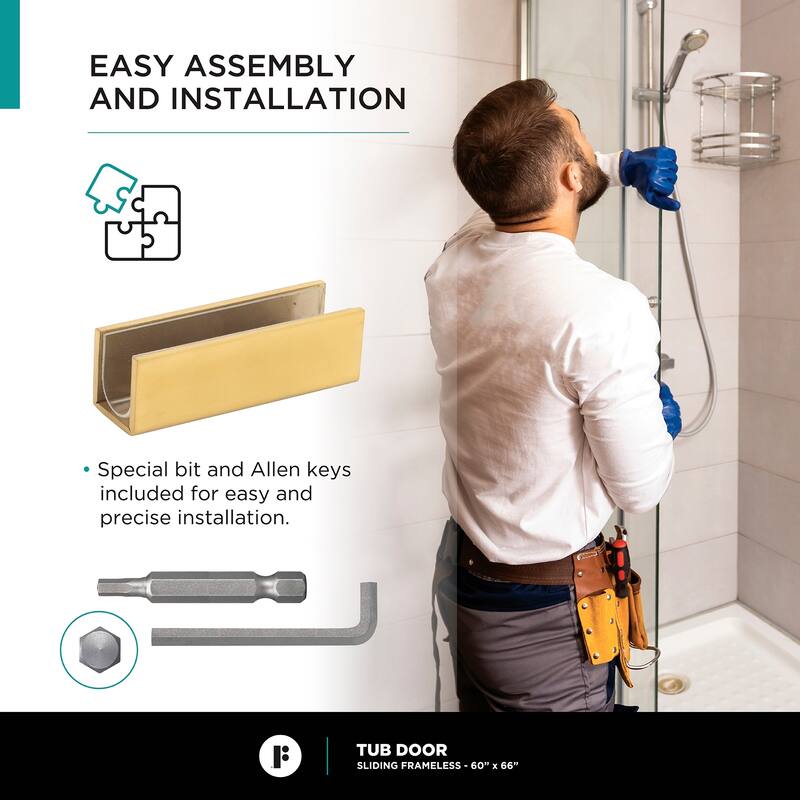 Fine Fixtures Tub Door Sliding Frameless Tempered Glass