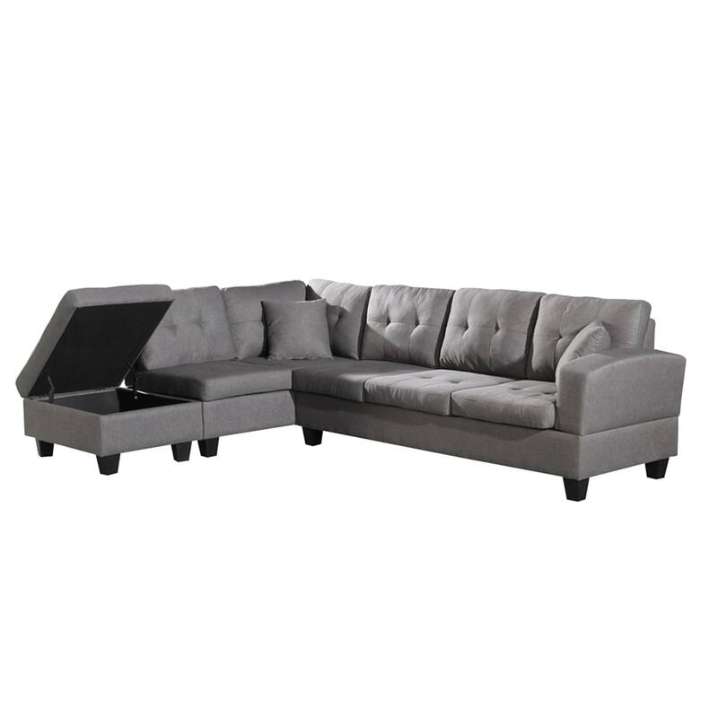 Fabric Sofa Set with Storage Ottoman and Cup Holder (Left Chaise)