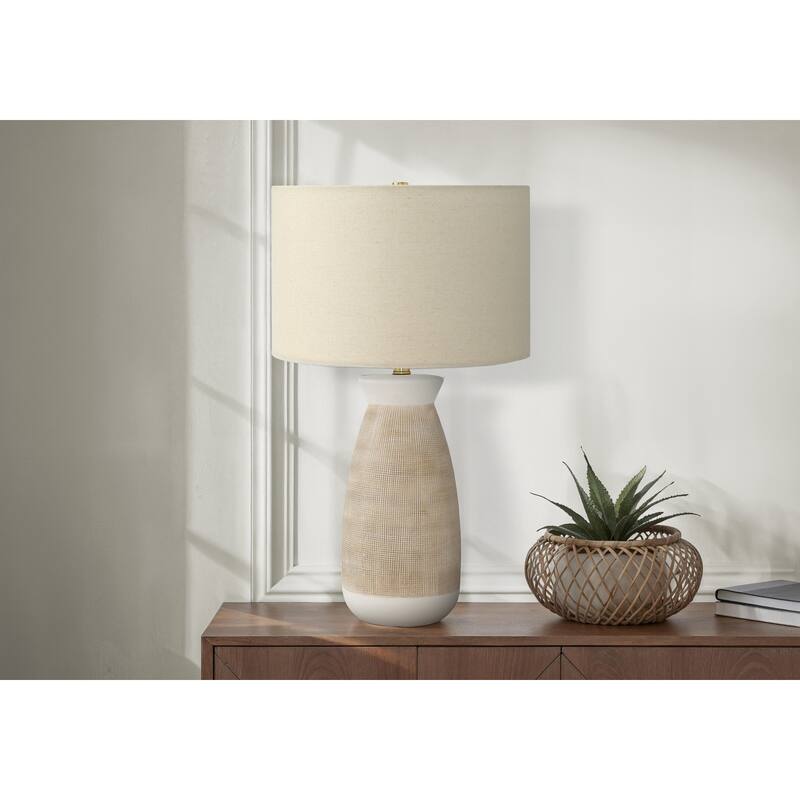 Ceramic Table Lamp 27 Inch Height with Linen Shade 3 Way Switch - Cream