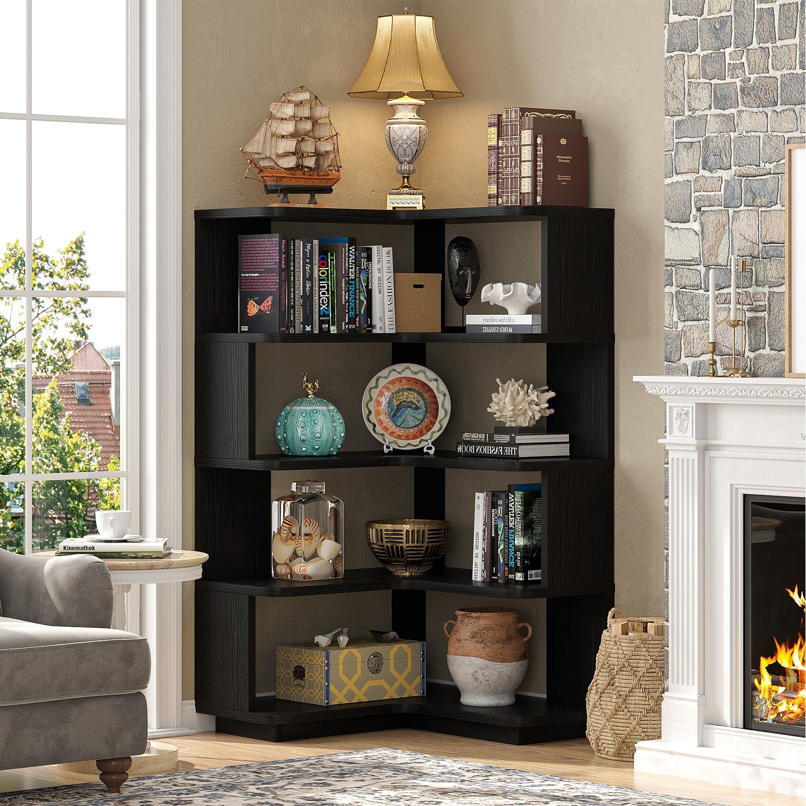 5-Tier Corner Space Shelving Bookshelves, Freestanding Display Storage Shelving