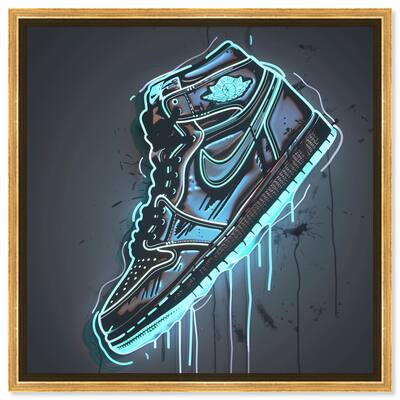 Notoriart Blue Glow Sneaker Framed Sneaker 1 Piece Canvas Wall Art