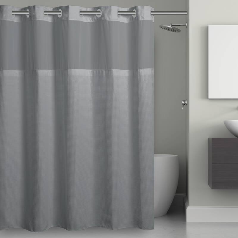 Hookless Microfiber 3-in-1 Shower Curtain with Sheer Top Window, Flex-on Rings & PEVA Liner - Frost Grey