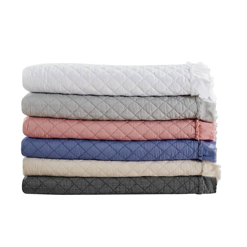 Stonewashed Super Soft Diamond Stitched with Ruffle Border Embroidered Quilt Set Taupe