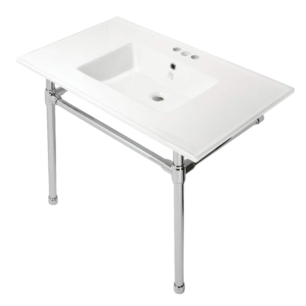 Kingston Brass KVPB37227W41 Dreyfuss 37-3/8" Rectangular Ceramic, - White / Polished Chrome