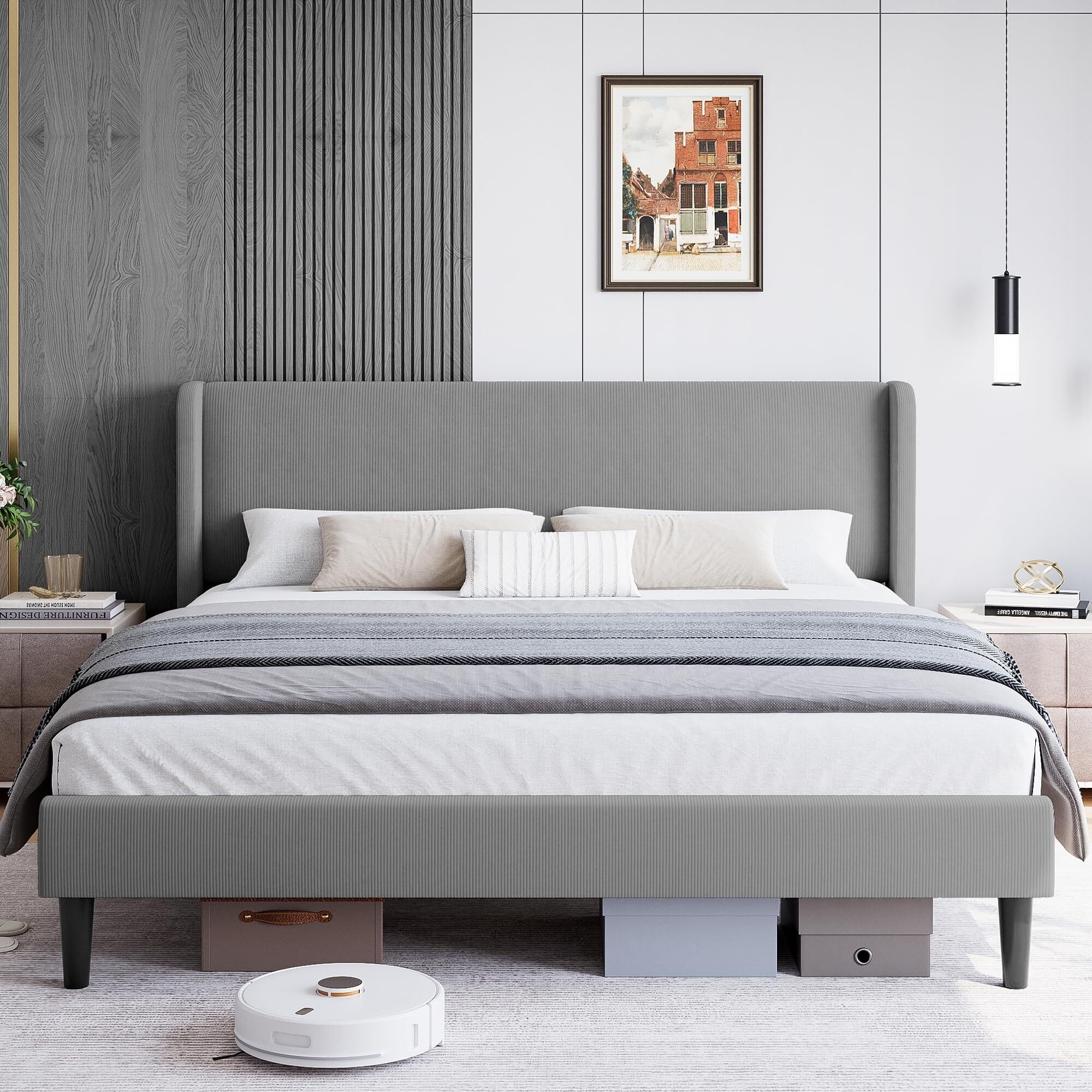 Bed Frame with Vertical Channel Headboard