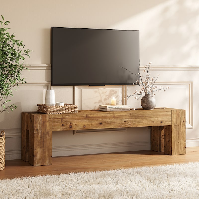 Solid Wood TV Stand, 63" Rustic Extra Long Media TV Consoles Table - Walnut Brown