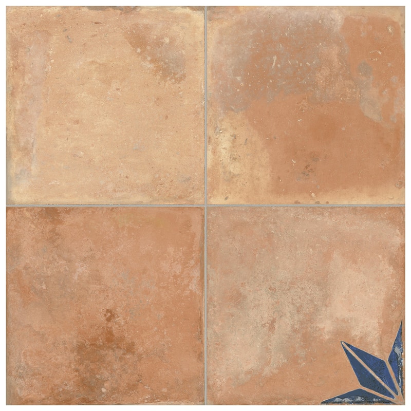 Merola Tile Kings Nonna with Blue Corner Star 17-7/8" x 17-7/8" Porcelain Floor and Wall Tile