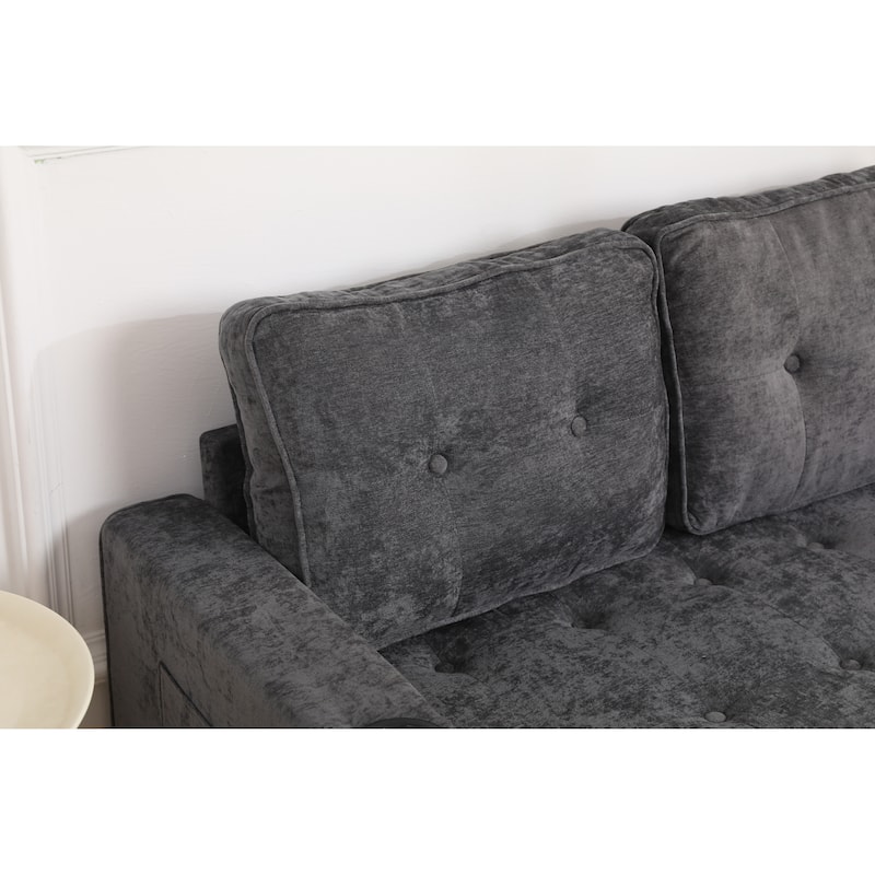 Sofa Bed with Pull-Out Straps, Velvet Sleeper Sofa with Side Storage Bags, Convertible Lounge Chaise Loveseat Daybed
