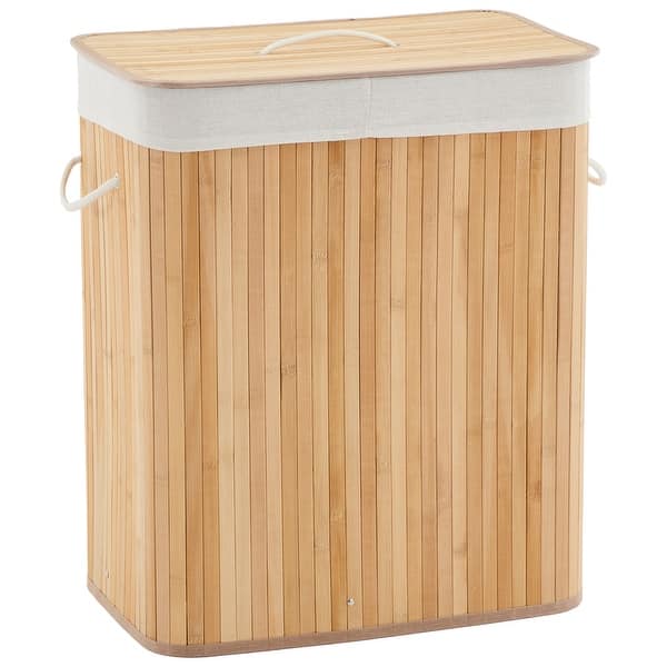 Bamboo Laundry Hamper Large 104L with Removable 4-Section Liner, Foldable Storage Basket with Lid and Handles - Yellow