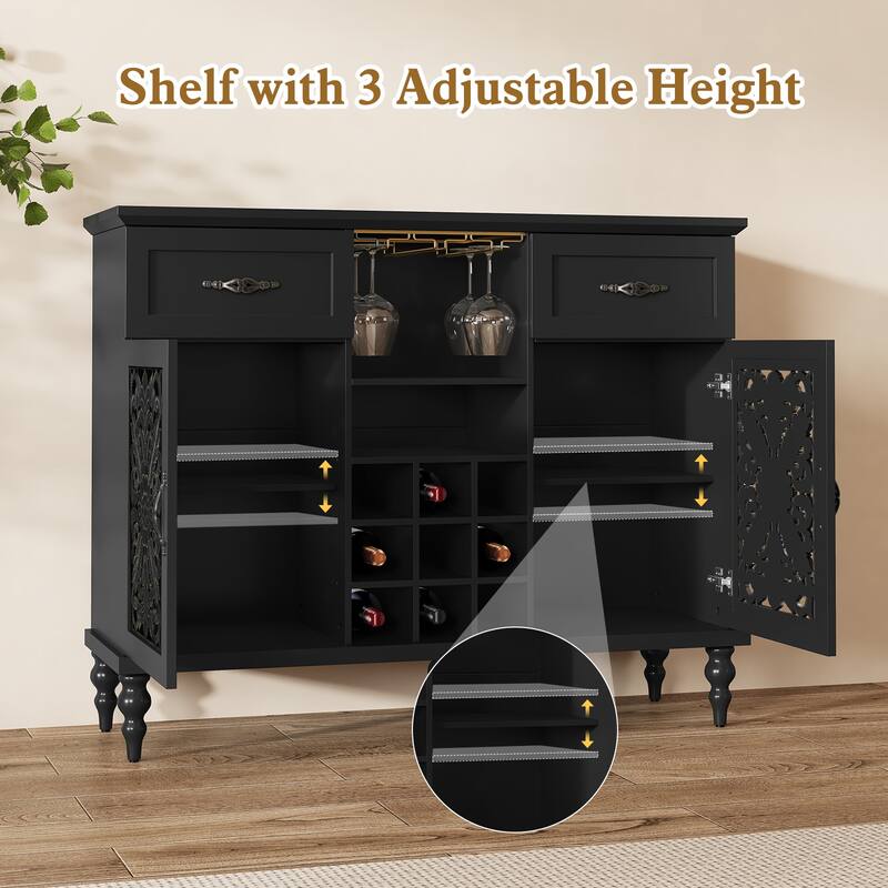 47.2" W Coffee Bar Wine Cabinet With Wine Rack