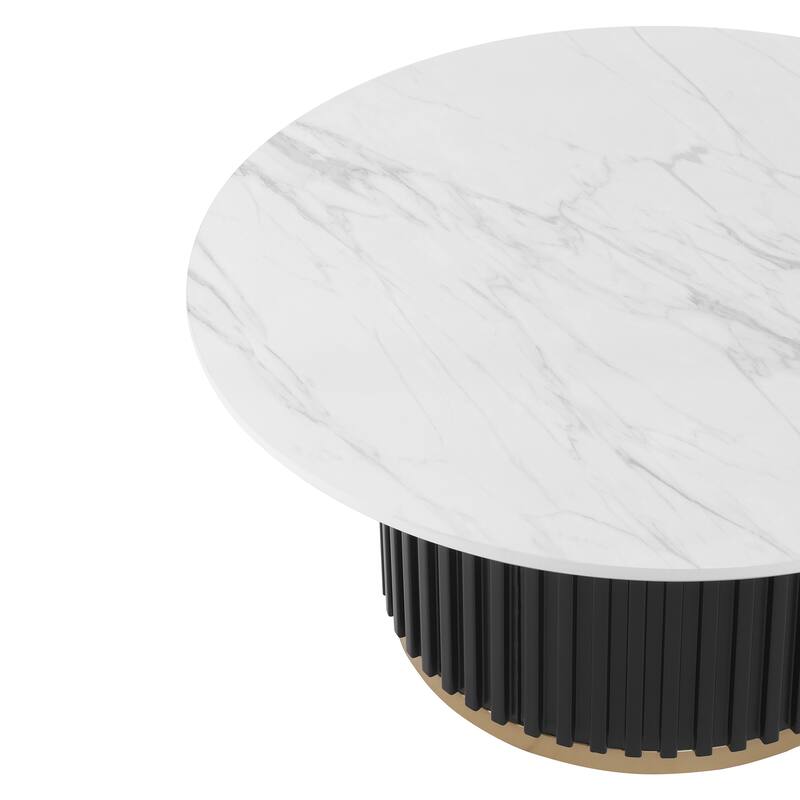 Christopher Knight Home - Marceline Modern 33.46" Round Coffee Table with Fluted Metal Pedestal Base & Subtle Gold Accent