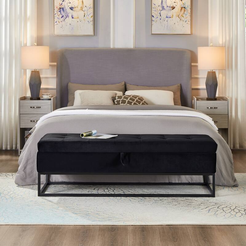 58.6" Bed Bench Metal Base with Storage Velvet Space-Saving Sofas for Living Room, Apartment and Office