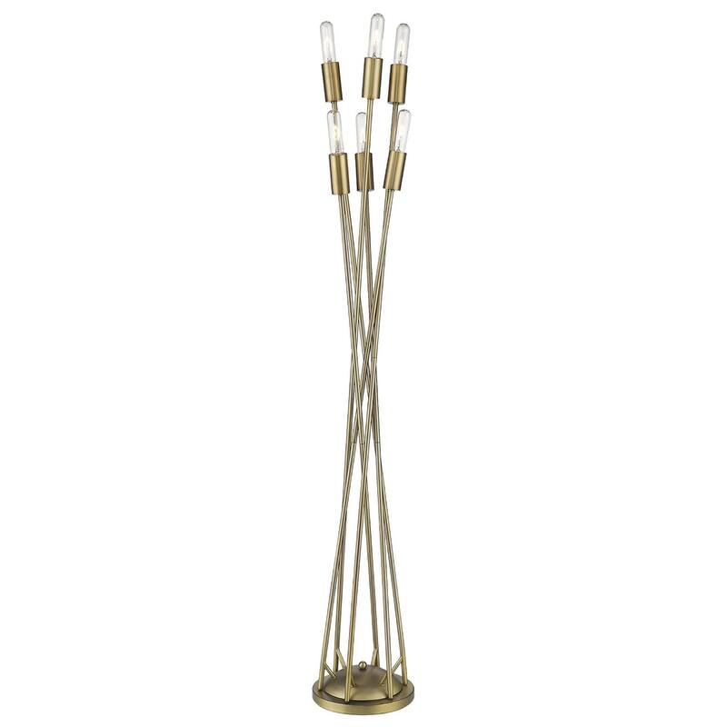 60-Inch Six Light Torchiere Floor Lamp in Brass Finish for Living Room - 13.25” x 13.25” x 60”