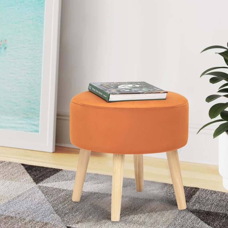 Adeco Small Round Fabric Foot Stool Ottoman Soft Padded Seat Footrest