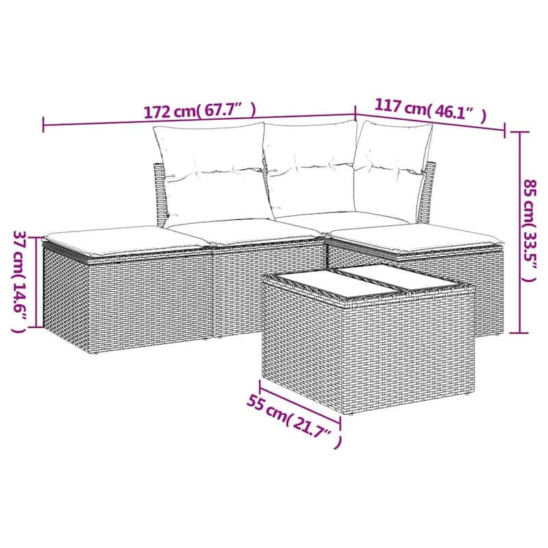 vidaXL Garden Sofa Set Brown, Cream White - 21.7 x 21.7 x 14.6