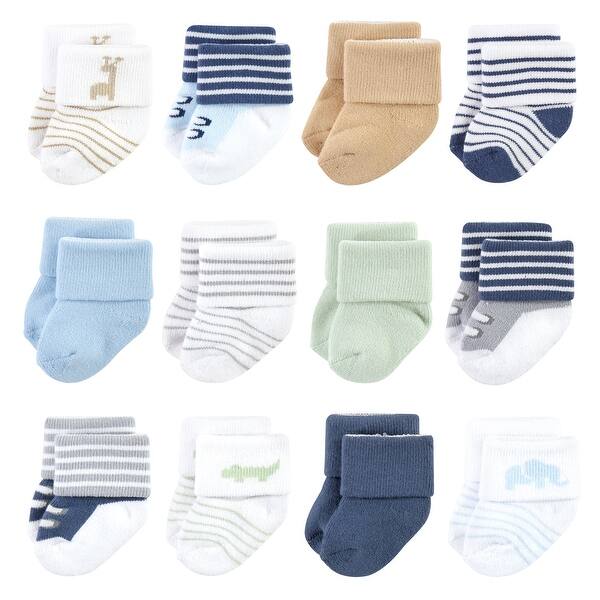 slide 1 of 1, Luvable Friends Infant Boy Newborn and Baby Terry Socks, Safari 0-6 Months - Safari 12-Pack