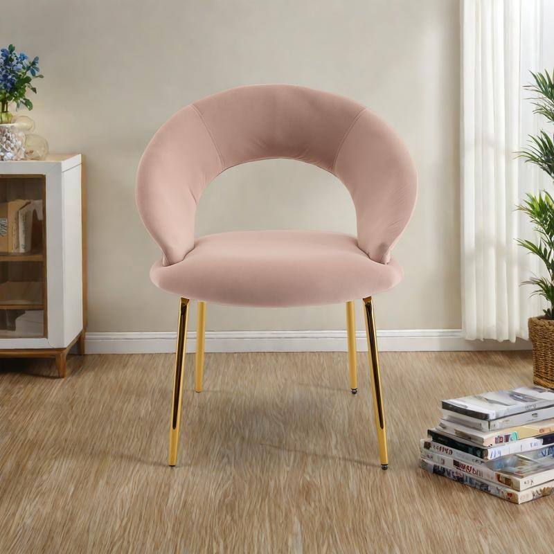 Velvet Dining Accent Chairs with Curved Backrest and Gold Metal Legs - 250lb Capacity - Pink