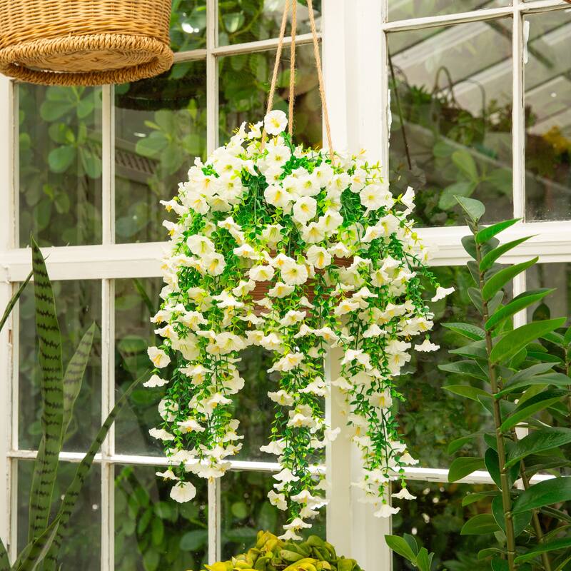 30-in UV Resistant Artificial Morning Glory Hanging Plant - Set of 6