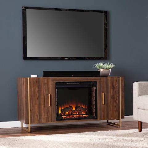 SEI Furniture Danielson Contemporary Brown Wood Electric Fireplace Media TV Stand