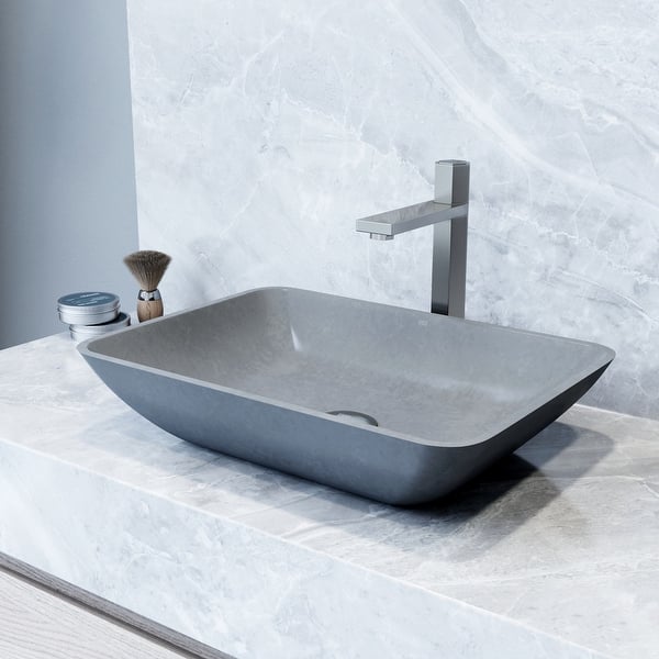 slide 2 of 14, VIGO Duomo 18"L x 13"W x 4"H Concreto Stone Rectangular Bathroom Vessel Sink Concreto Stone