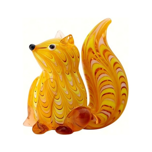 4" Yellow and Red Squirrel Glass Figurine Decoration - N/A