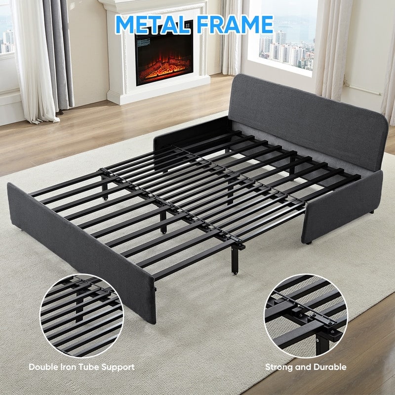 Mixoy Full/Queen Size Sofa Bed,2 in 1 Convertible Linen 1-Seater/Loveseat Sleeper Sofa Couch with Cushions