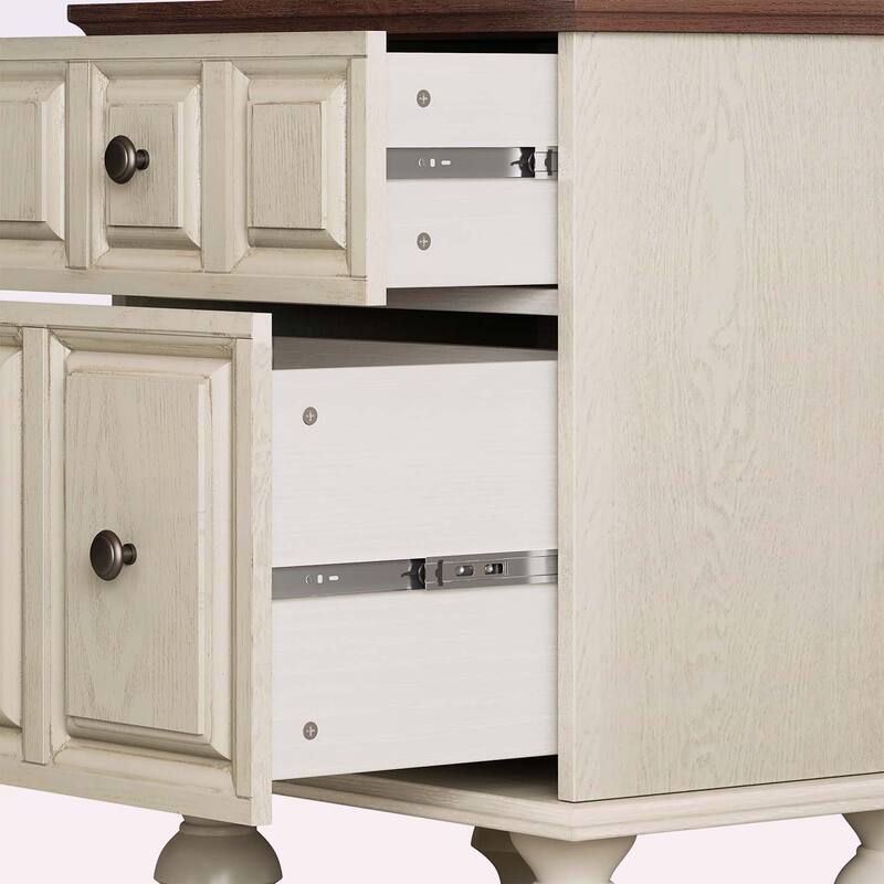 Vintage Nightstand with 2 Drawers and Roman Column Legs