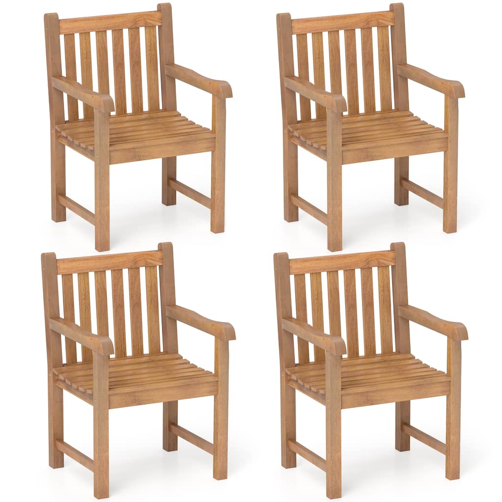 Gymax 4 PCS Teak Wood Patio Dining Chair Outdoor Armchair w/ Slatted