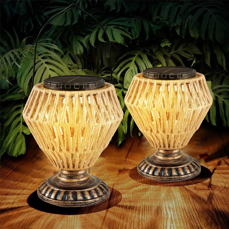 Retro Outdoor Indoor Waterproof Solar Power Lamp Handmade Woven Led Light