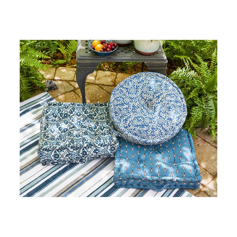 18"x18" Medallion Print Cotton Floor Accent Decorative Throw Pillow with Handles Poly Filled Insert Square