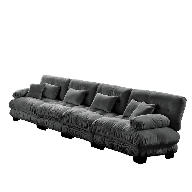 Roomfitters 4-Seater Modular Chenille Sofa, Deep Seat Cloud Couch with Round Bolster Armrests