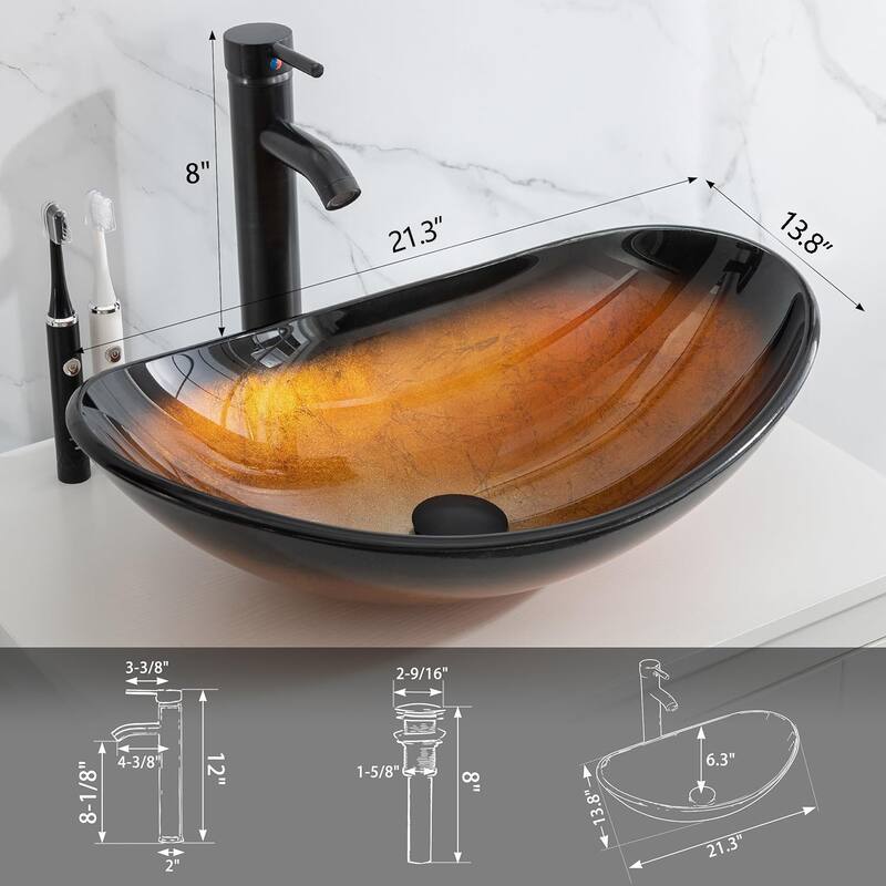 Eclife Artistic Vessel Sinks for Bathroom Vanity Tempered Glass Ceramic Basin