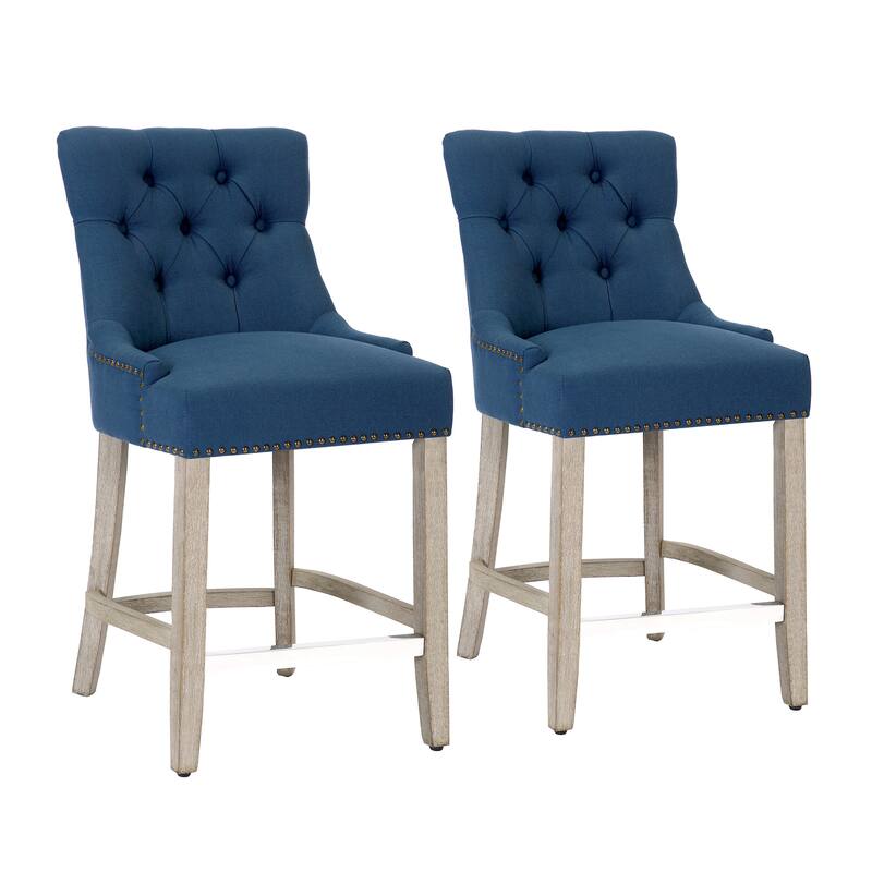 Carter 24" Linen Fabric Tufted Upholstered Counter Stool (Set of 2) - N/A