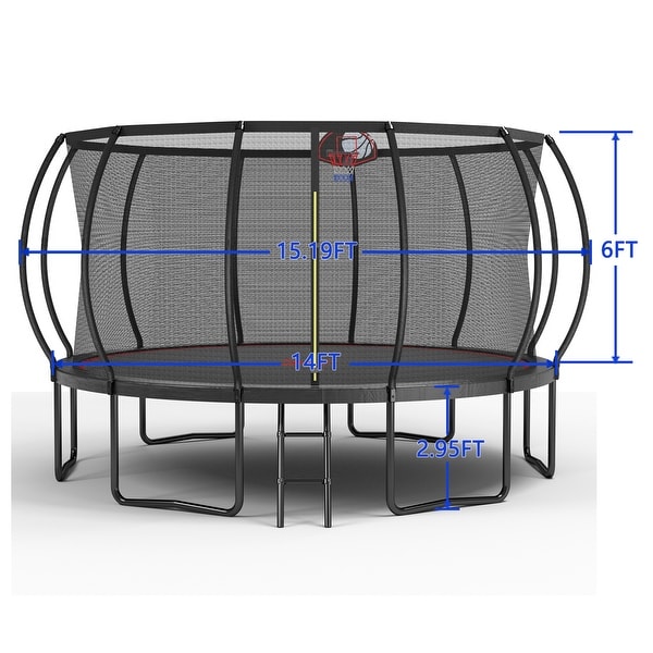 14FT Trampoline Pumpkin- Black Red- fframe height 90cm - Bed Bath