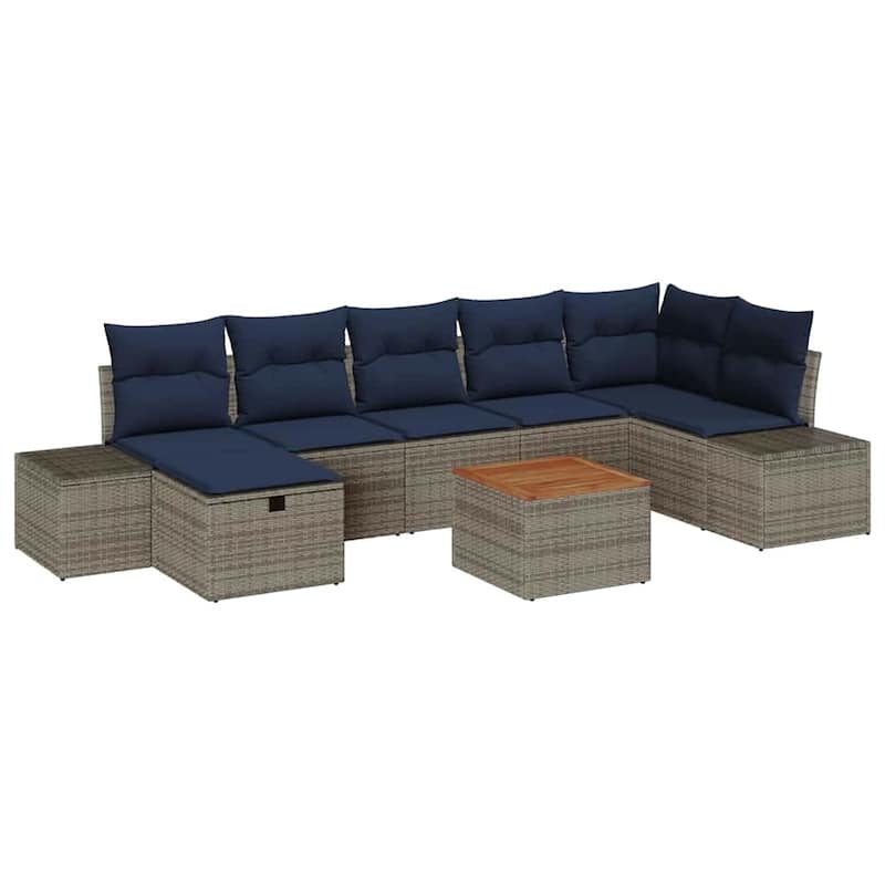 vidaXL 8 Garden Sofa Set with Cushions Black/Grey Poly Rattan - 125.6 x 60.6 x 27.2