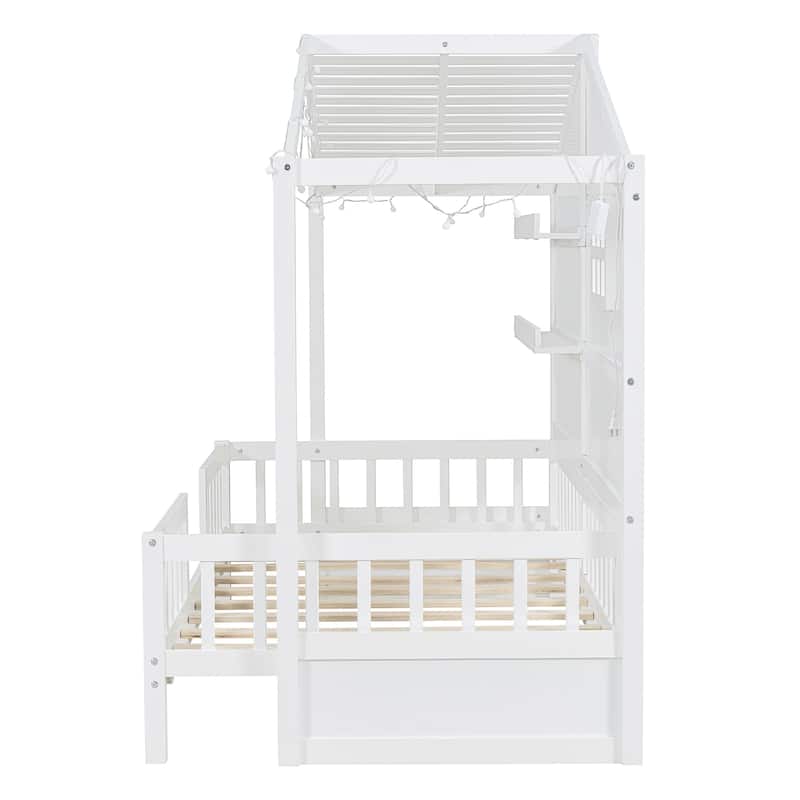 Twin Size House Bed with Shelves