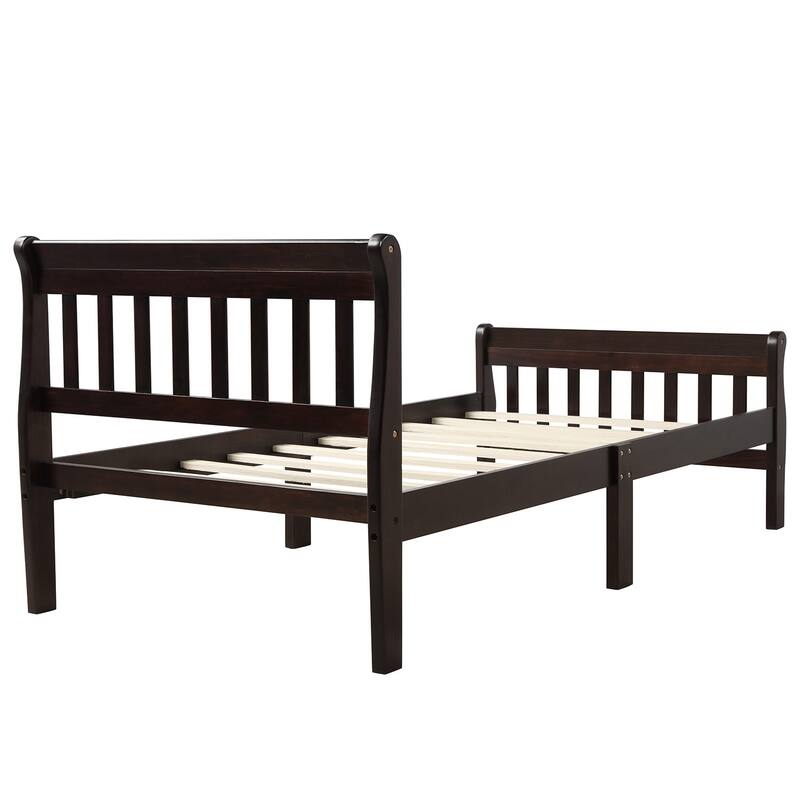 Twin Wood Platform Bed Panel Sleigh Bed with Vertical Slats Hollow