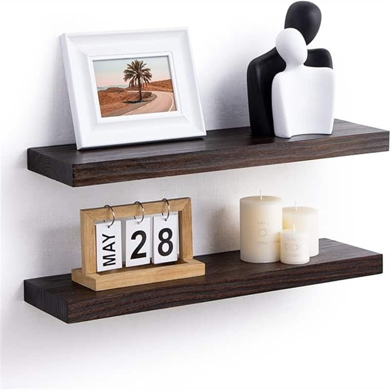 Floating Shelves - Farmhouse Natural Rustic Wooden Wall Shelf Set of 2-24 Inch Storage - 24"D x 6.7"W x 1.4"H