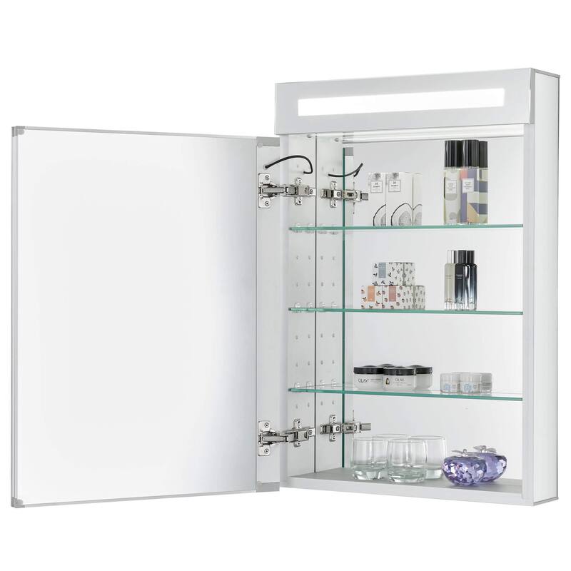 Bathroom Medicine Cabinet, Aluminum, Recessed/Surface Mount, Mirrored Interior w/LED