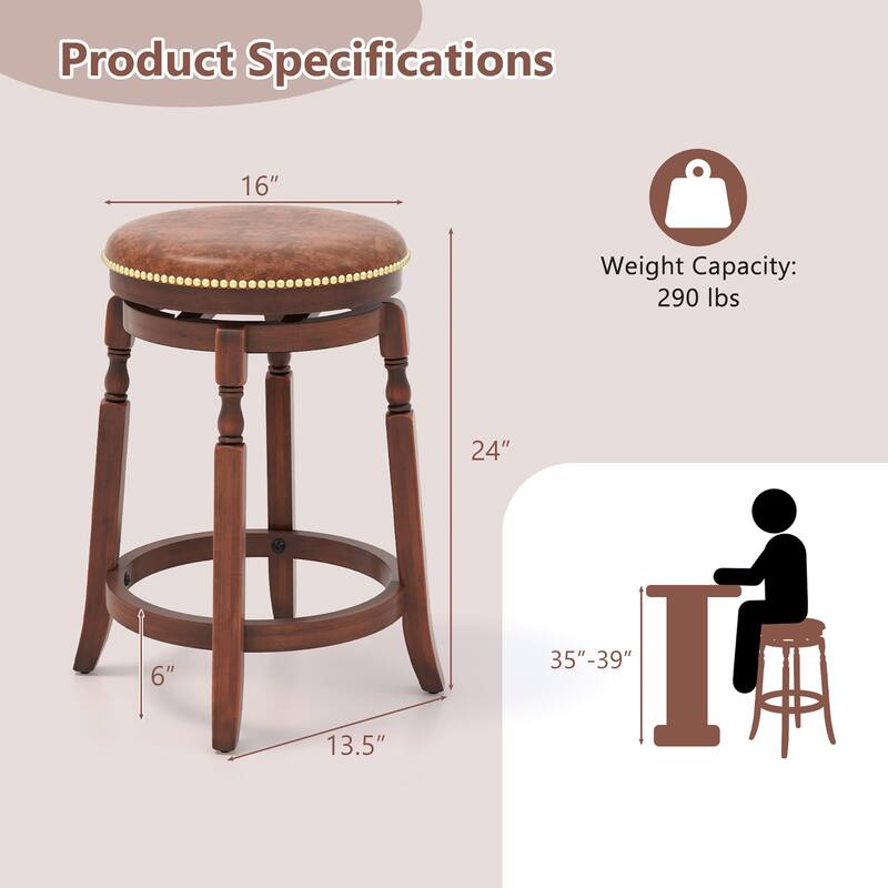 Gymax Counter Height Bar Stool Set of 4 24Inch Swivel Stool Solid Wood