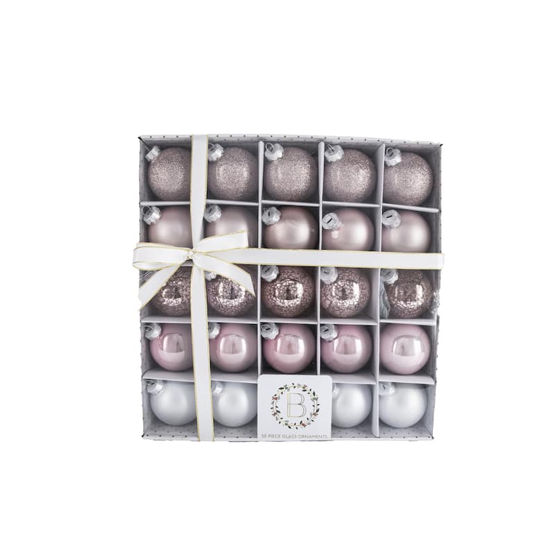 BECKI OWENS Set of 50 Glass Christmas Ornaments - Pink & Silver