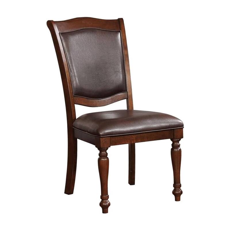 Veni 9pc Dining Table and Chair Set, Cherry Brown Wood, Faux Leather