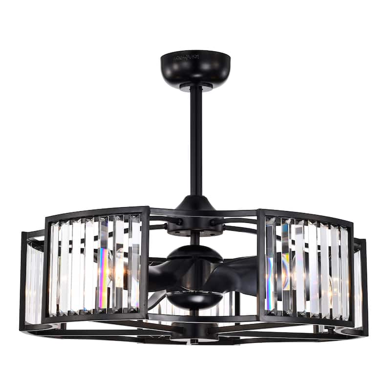 Mirunala 29 Inch Modern Glam Crystal Shade Ceiling Fandelier with Remote - N/A