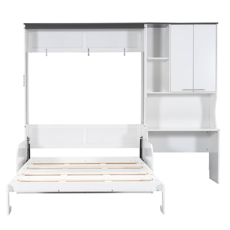 Roomfitters Multi-Functional Murphy Bed with Foldable Sofa, Built-in Desk, and Storage Cabinet, White