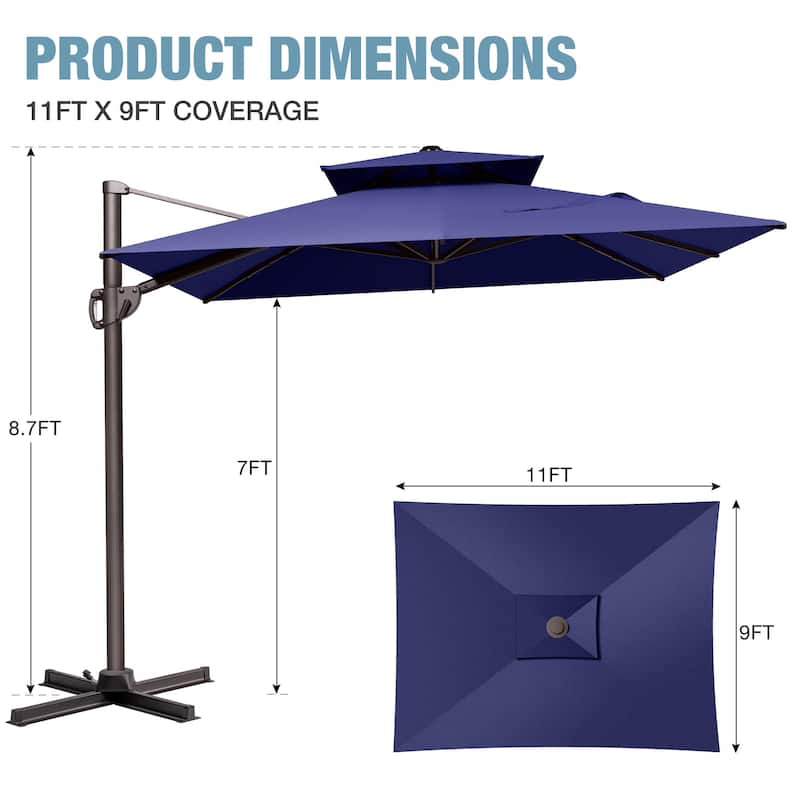 VredHom 9x11 FT Outdoor Double Top Cantilever Offset Patio Umbrella