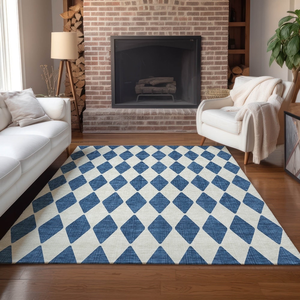 Machine Washable Indoor/ Outdoor Chantille Diamond Argyle Rug